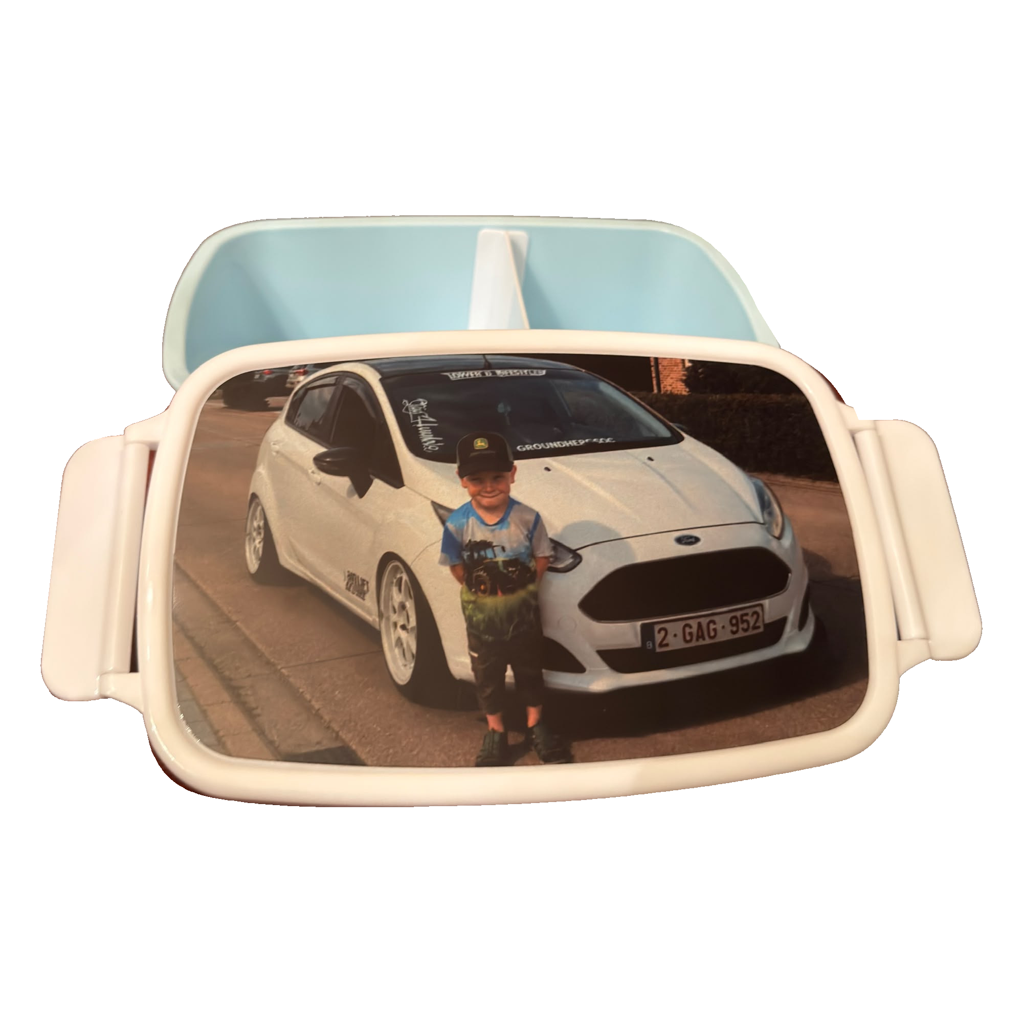 Geopende gepersonaliseerde brooddoos
