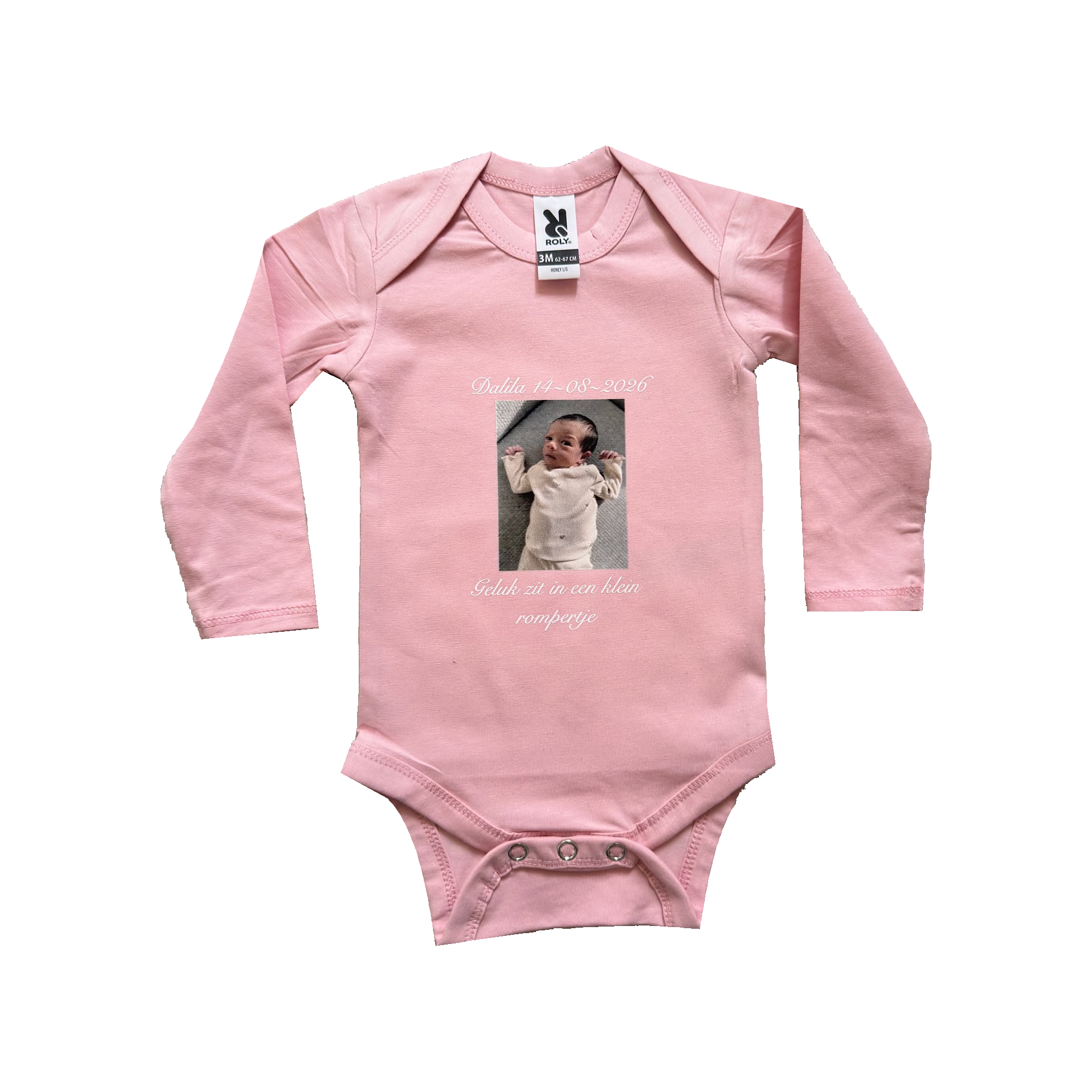 Roze romper met bedrukking