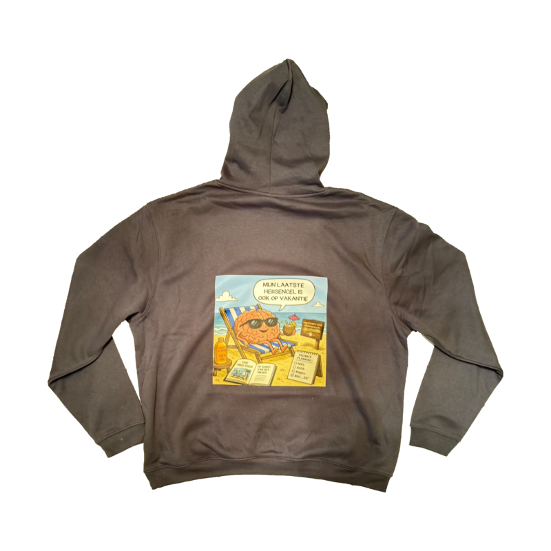 Grijze hoodie met rugprint, achterzijde